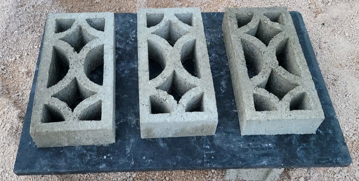 Decorative concrete screen blocks with geometric patterns